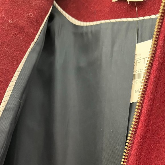 NWT! LOFT Burgundy Zip Collarless Winter Coat - 52% Wool - Size Medium - Picture 2 of 6